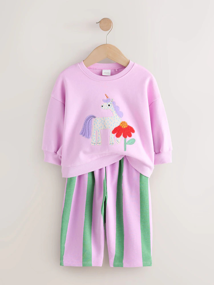 Pink Stripe Unicorn Sweatshirt and Barrel Leg Joggers Set (3mths-7yrs) | Next US