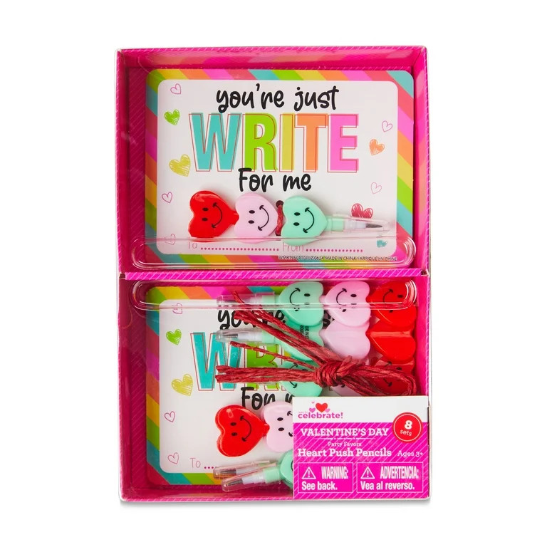 Valentine's Day heart Push Pencils Party Favors, 8 Count, by Way To Celebrate | Walmart (US)
