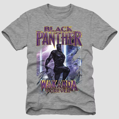 Men's Disney Black Panther 'Wakanda Forever' Short Sleeve Crewneck T-Shirt - Heather Gray | Target