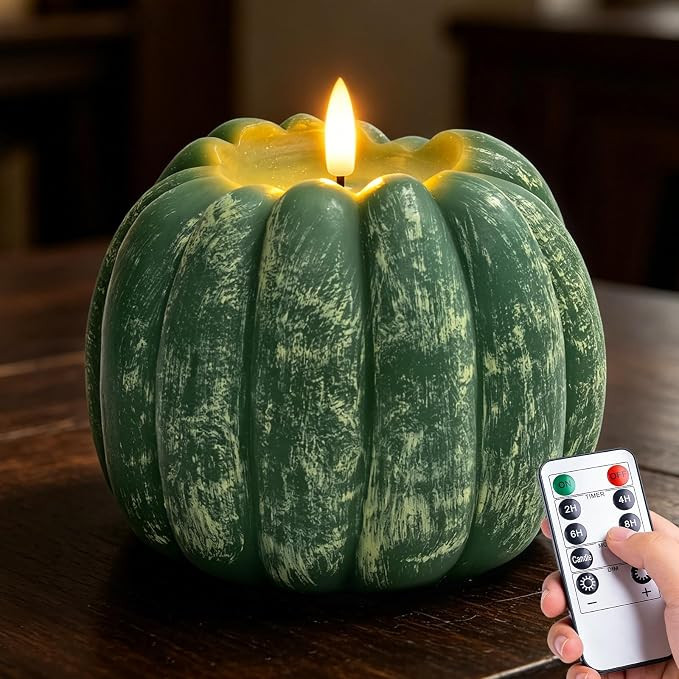 Fall Decor, Fall Decorations for Home - Flameless Pumpkin Candle, Green | Autumn Decor for Thanks... | Amazon (US)
