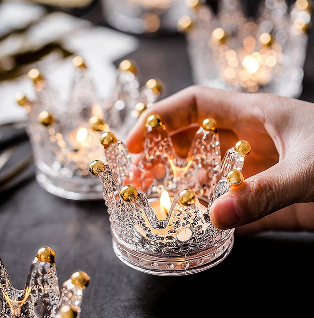 Vixdonos Votive Candle Holders Set of 6 Crown Glass Tealight Candle Holder for Wedding, Party and... | Amazon (US)