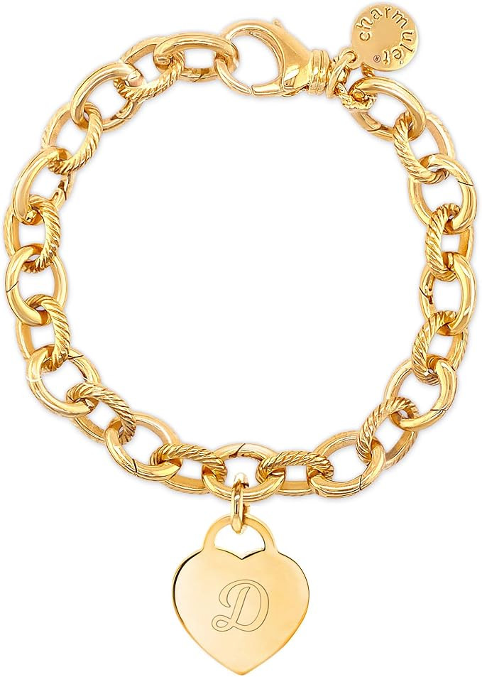 Heart Bracelet With Initial Charm By Charmulet- 14K Gold Plated Hypoallergenic Engraved Letter Br... | Amazon (US)