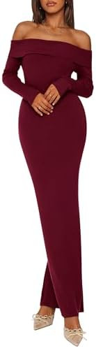 PRETTYGARDEN Women's 2025 Fall Sweater Dress Long Sleeve Off Shoulder Slit Maxi Bodycon Cocktail ... | Amazon (US)