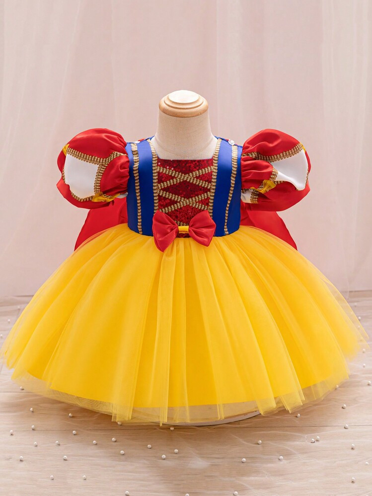 Glamorique Kids Vestido de tul con mangas abullonadas de satén para niña, vestido de niña de l... | SHEIN