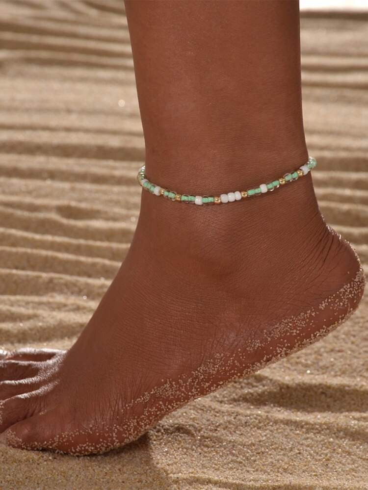 Color Block Beaded Anklet | SHEIN