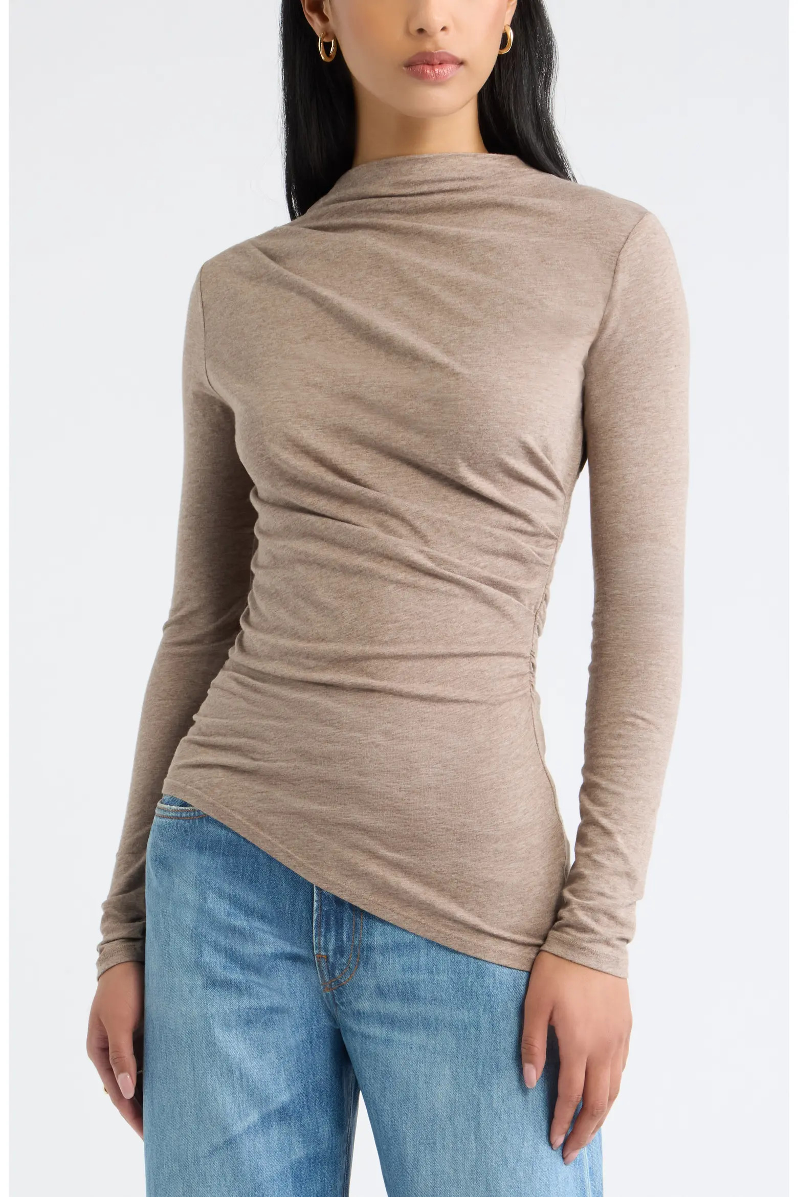 Open Edit Ruched Asymmetrical Mock Neck Top (Women) | Nordstrom | Nordstrom