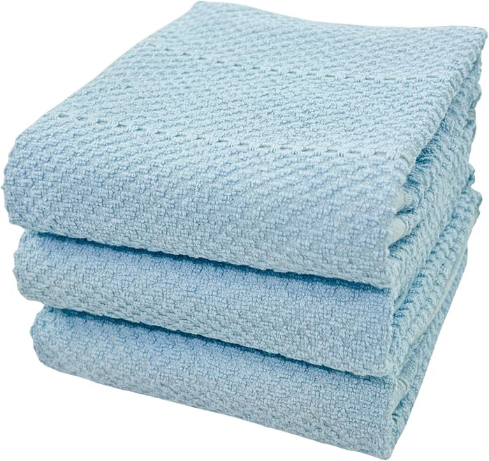 Light Baby Blue Kitchen Hand Dish Towels, Set of 3, 100% Cotton, 18" x 28" | Amazon (US)