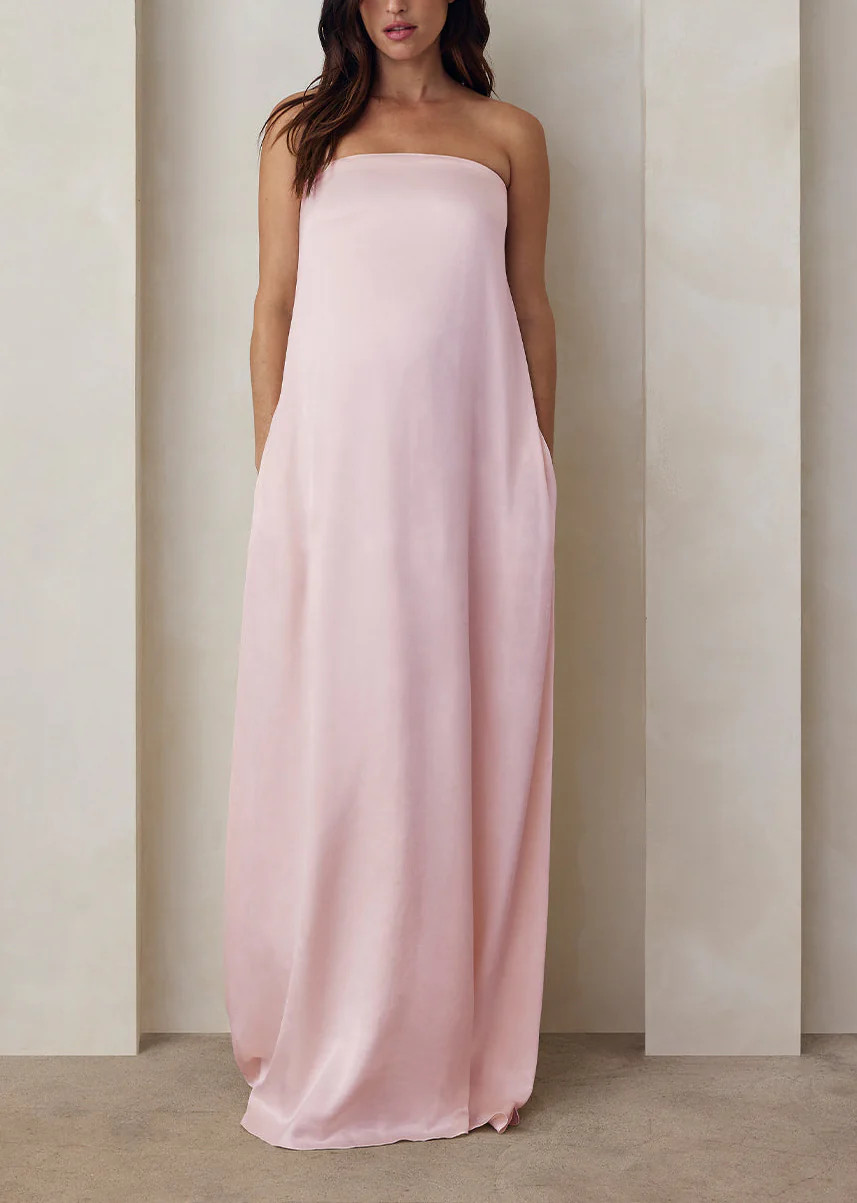 Brushed Satin Gown | Shop Bumpsuit Maternity Strapless Satin Gowns & Dresses | BUMPSUIT