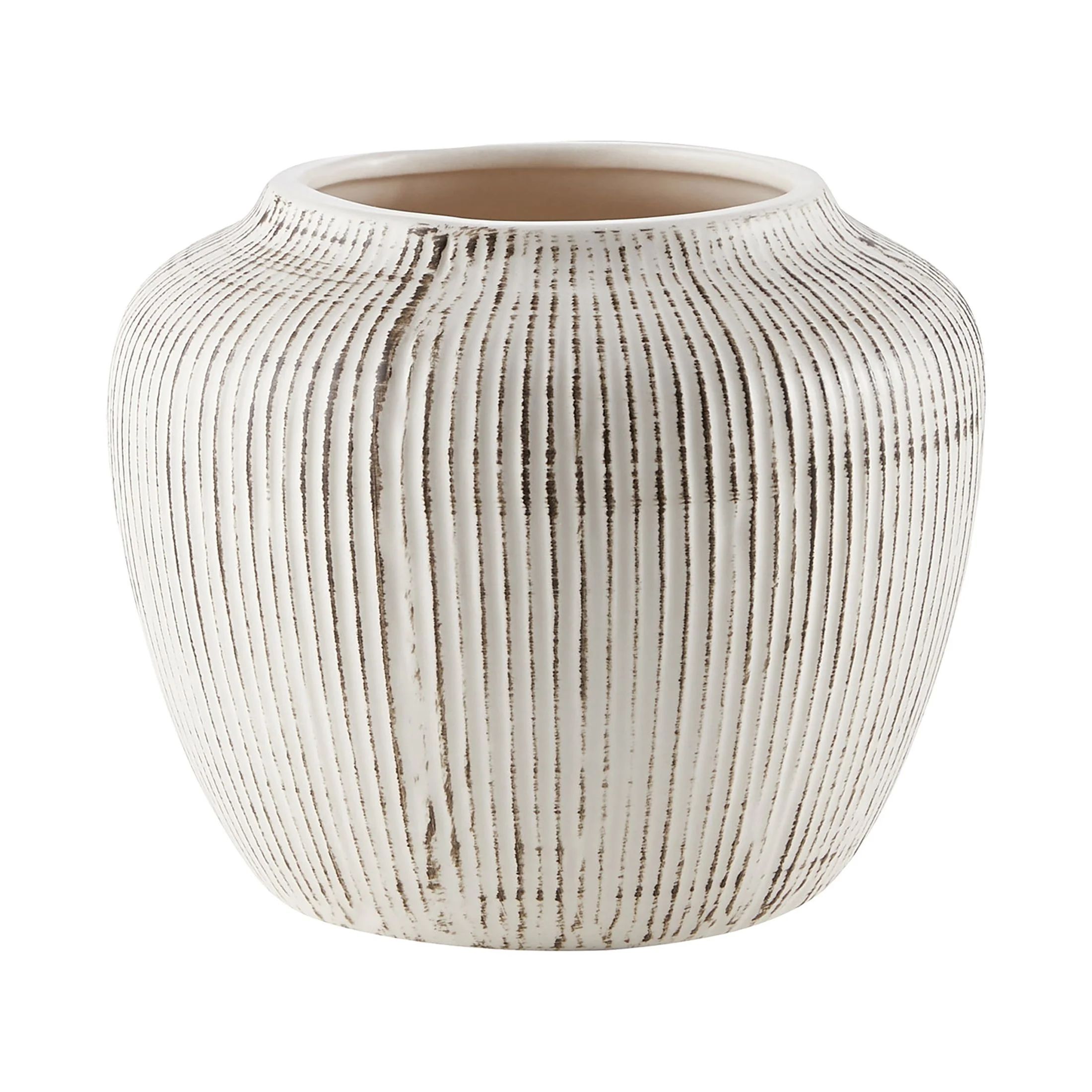 My Texas House 5" White Distressed Stripe Round Stoneware Vase - Walmart.com | Walmart (US)