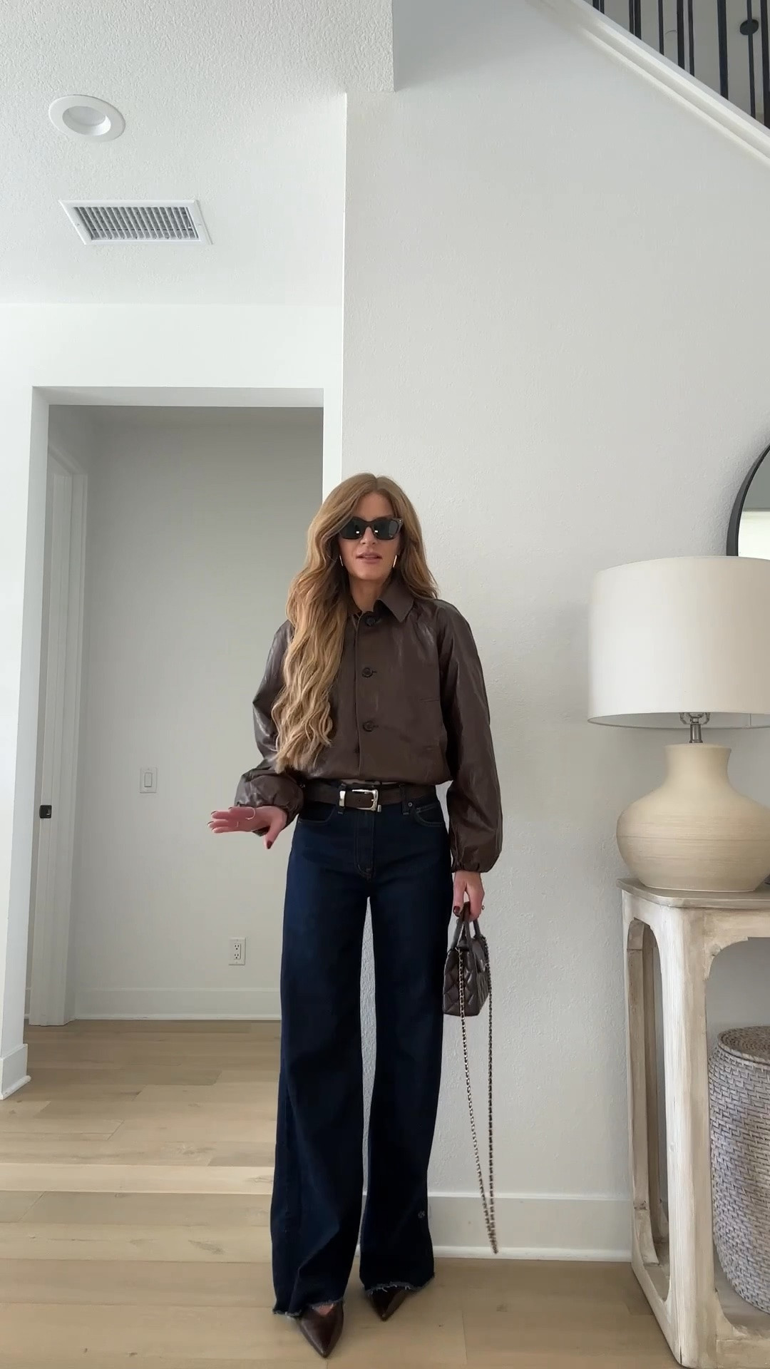 Fall outfit idea faux leather brown jacket dark wash jeans and mule kitten heels all run tts

#LTKootd #LTKOver40 #LTKSeasonal