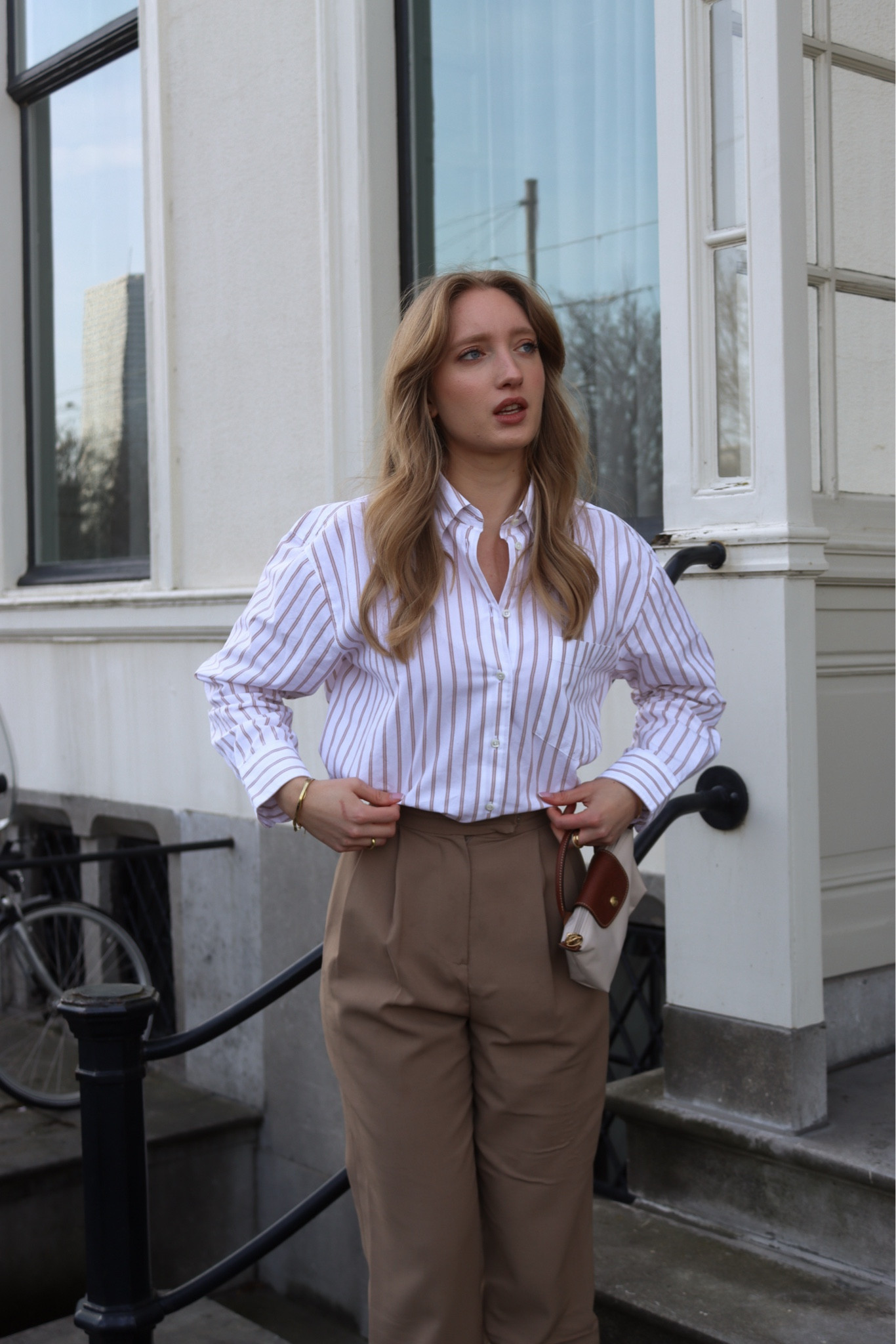Striped shirt look with Longchamp Le Pliage handbag #LTKspring 

#LTKstyletip #LTKeurope