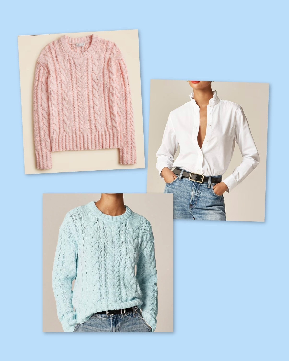 These cotton cable sweater or easy to layer and will take you onto spring! On sale too!  Love the ruffle collar blouse to peep out under a sweater! 

#LTKOver40 #LTKSaleAlert #LTKSeasonal