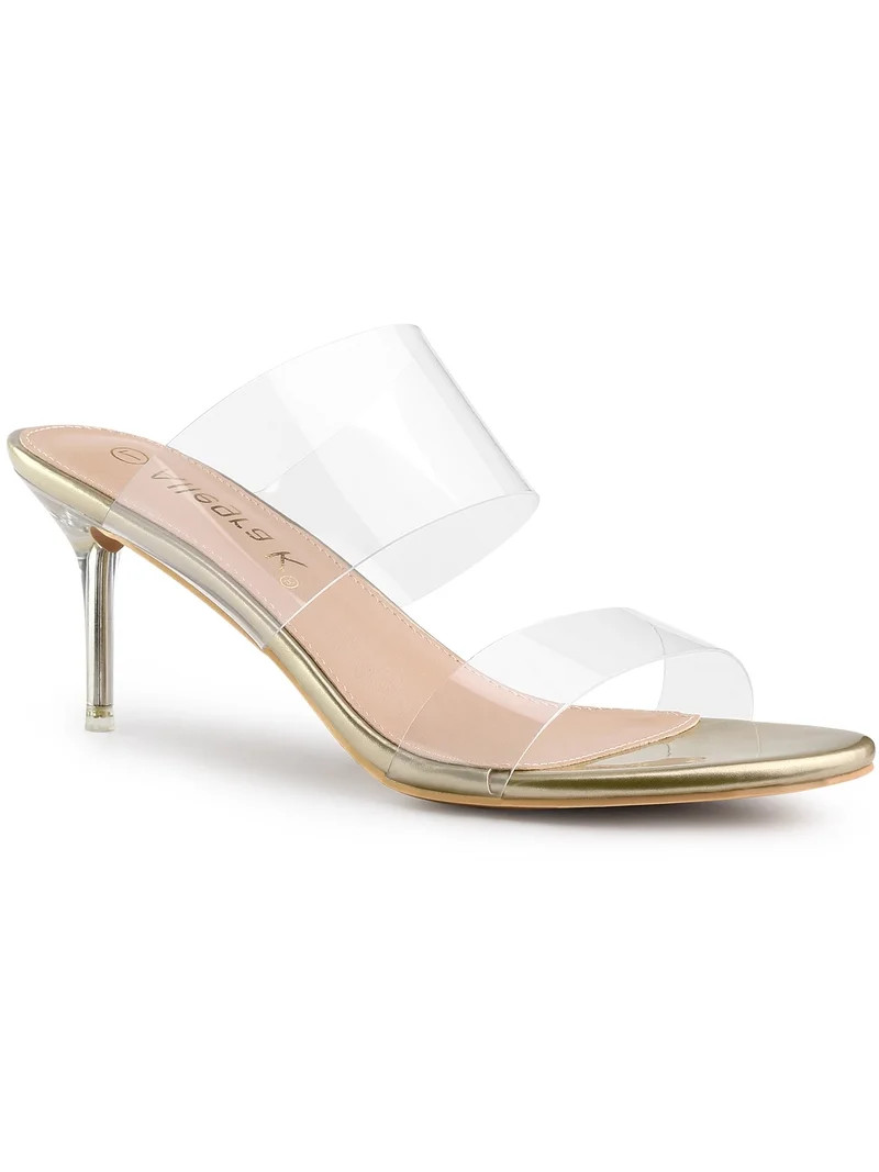 BLISSFUL STEP Women's Clear Slide Stiletto Heel Clear Sandals Gold (Size 9) | Walmart (US)