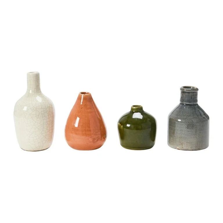 Main + Mesa Stoneware Bud Vases in Crackle Glaze, Olive/Terracotta Tones, Set of 4 | Walmart (US)