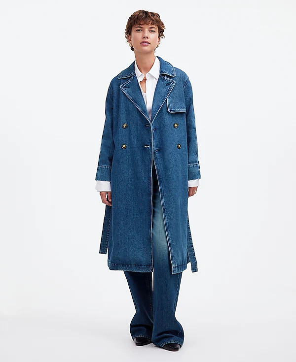 Denim Double-Breasted Crop Trench Coat in Ravenwood Wash | Madewell