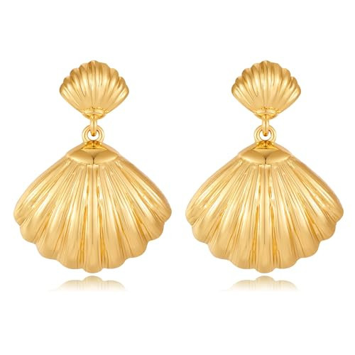 HESSAWELL Gold Shell Earrings Beach Earrings for Women Trendy Cute Shell Drop Jewelry for Beachy | Amazon (US)