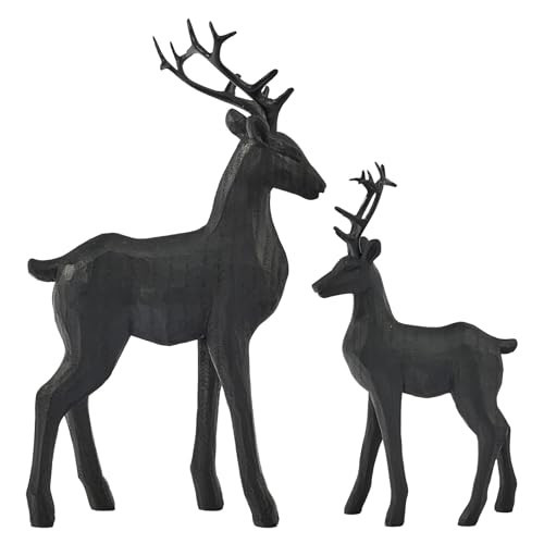 DN DECONATION Christmas Reindeer Decor for Winter – Set of 2 Xmas Reindeer Figurines – Modern Black Resin Christmas Deer Statues for Living Room, Mantel Table Centerpiece Shelf Indoor | Amazon (US)