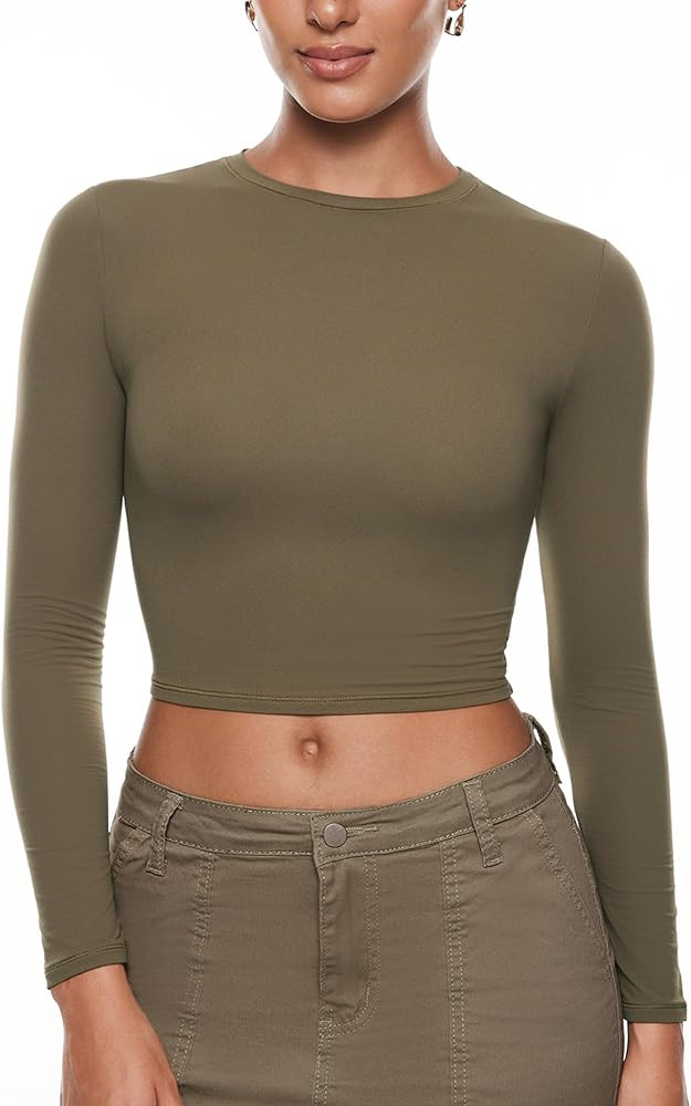 INLYRIC Women's Inbarely Soft Long Sleeve Tops Crew Neck Slim Fit Double Lined Basic Casual Going... | Amazon (US)