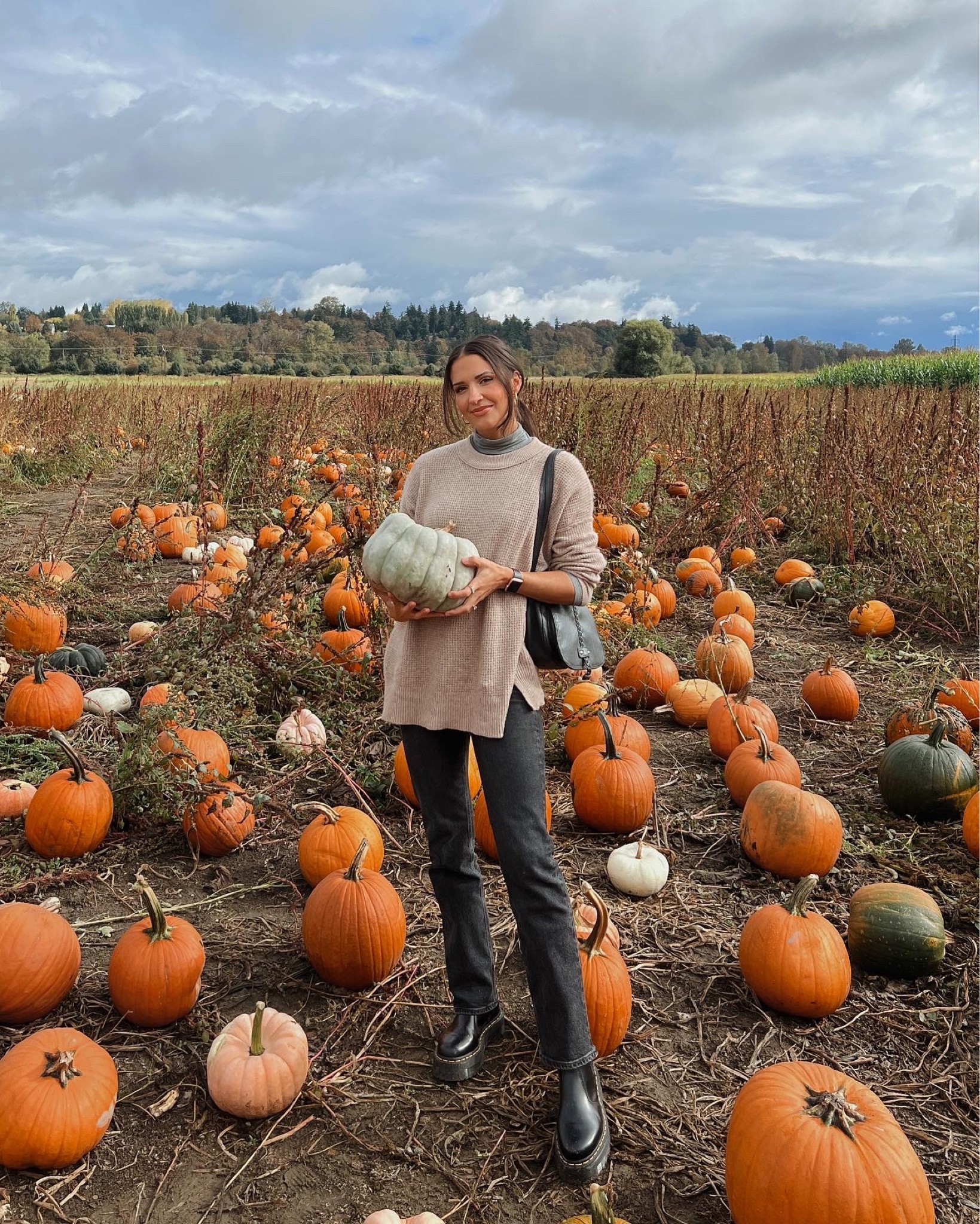 My favorite day of the year. Love layering turtlenecks under sweaters, so warm and cozy! The white doc martens are on sale on Tillys and such a good deal! I’m a 7.5 but got size 8. Sweater is linked but color in pic is from last year! #docmartens #falloutfit #pumpkinpatch #fallootd #blackdenim #wafflesweater #americaneagle #falloutfitinspo #halloween 