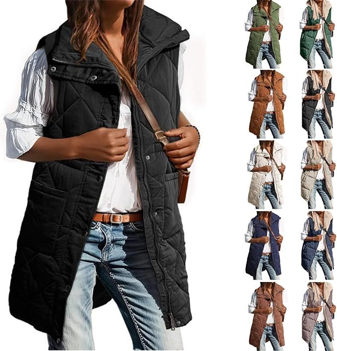 Mmoneyake Womens 2024 Fall Reversible Vests Casual Winter Long Puffer Vest Sleeveless Fleece Jack... | Amazon (US)