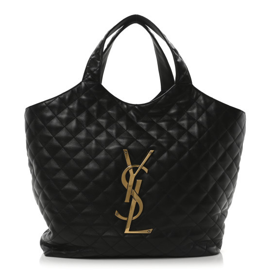 SAINT LAURENT Lambskin Quilted Maxi Icare Shopping Tote Tote Black | FASHIONPHILE | FASHIONPHILE (US)