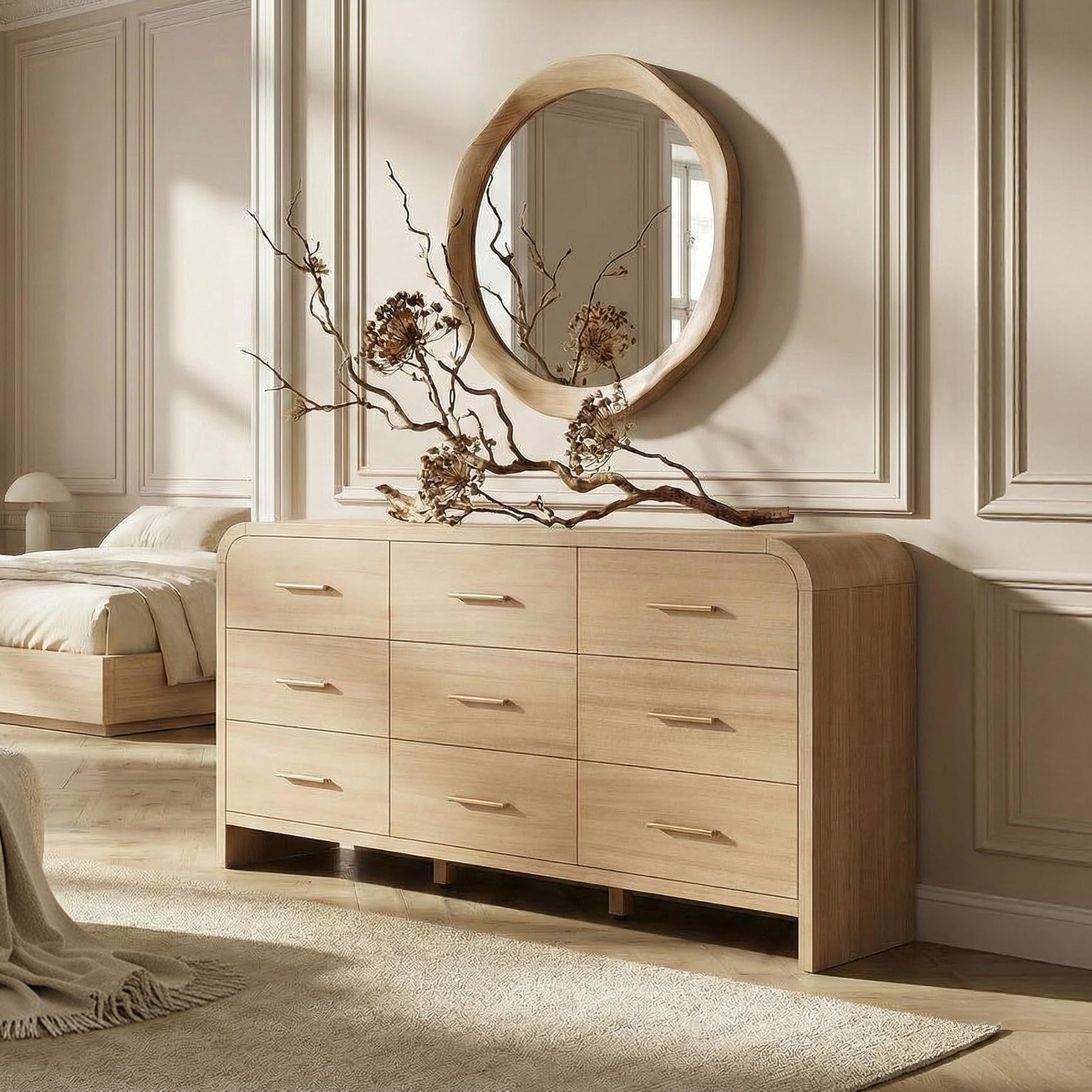 Curved 9-Drawer Dresser for Bedroom, 63" Wide Modern Chest of Drawers, Vanity Desk TV Stand for L... | Amazon (US)