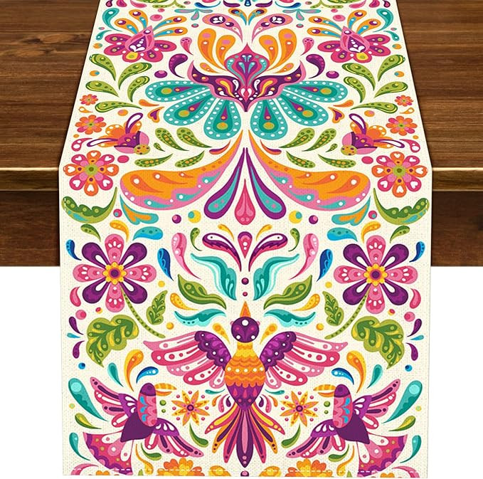 Nepnuser Mexican Otomi Table Runner Cinco De Mayo Fiesta Party Supply Dia De Los Muertos Decorati... | Amazon (US)
