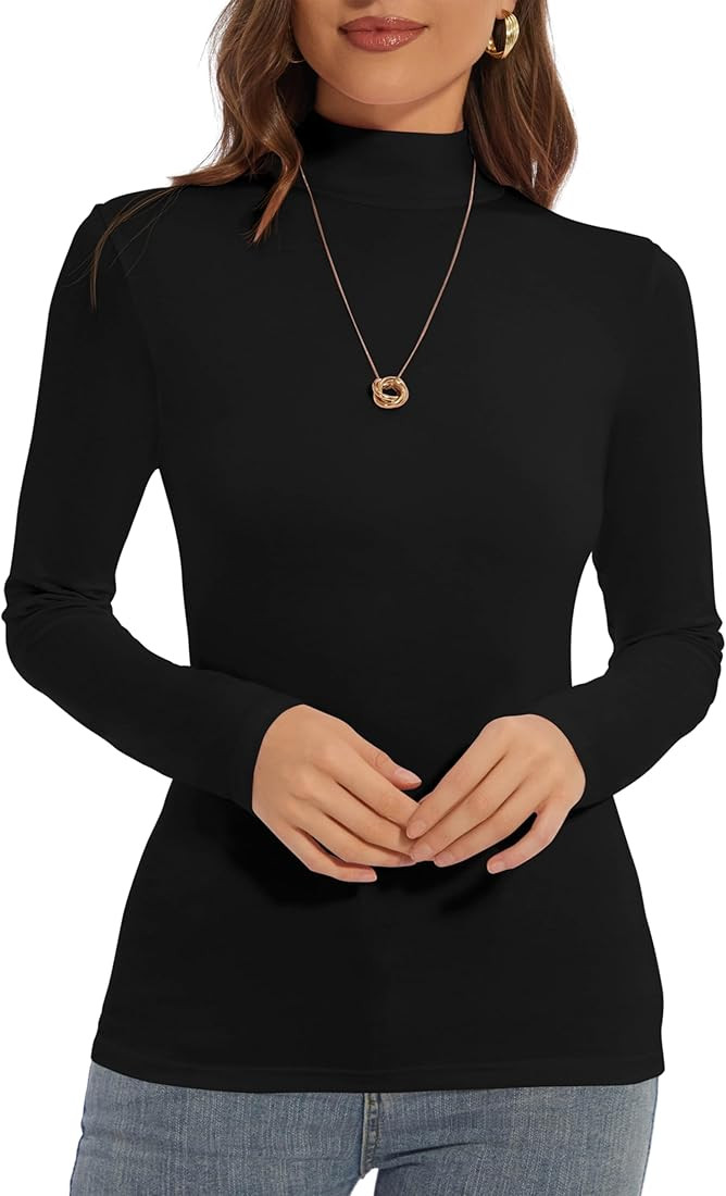 DSPSAM Mock Turtle Neck Long Sleeve Pullover High Neck Undershirt Slim Fit Basic Casual Tee Tops | Amazon (US)