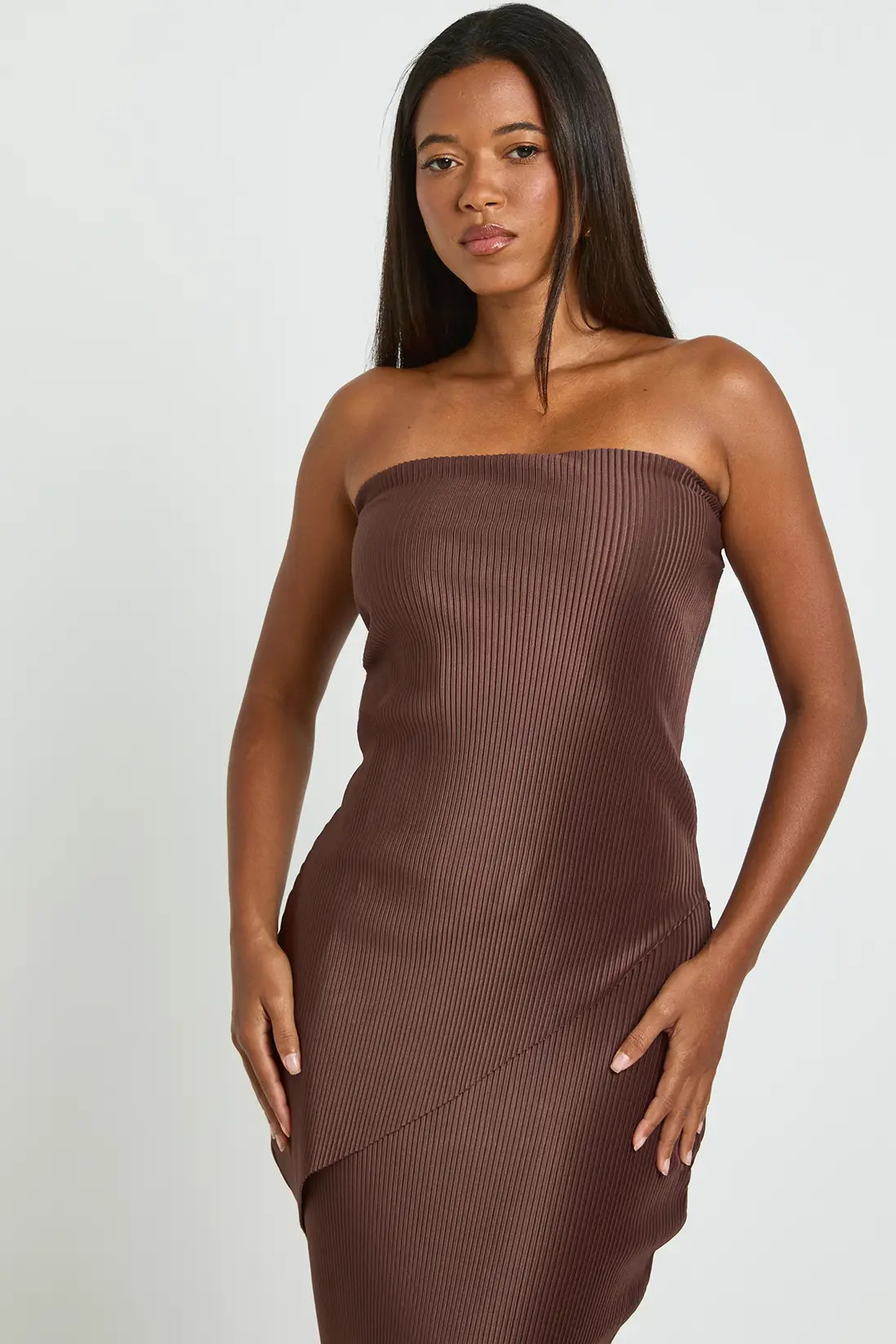 Plisse Bandeau Double Layer Maxi Dress | boohoo (US & Canada)