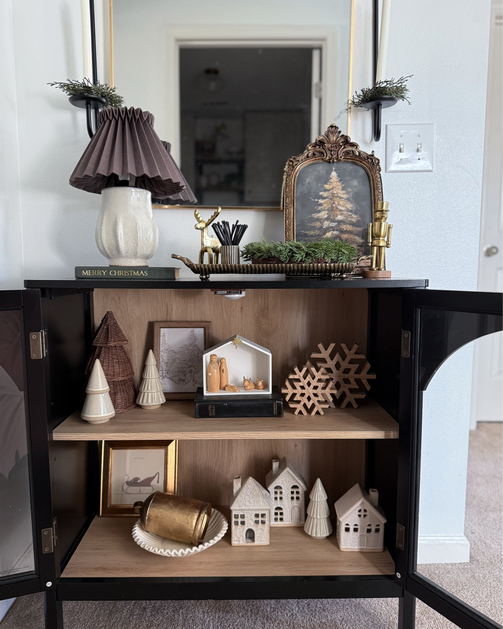 Bedford cabinet styling for Christmas. My cabinet is still on sale and my lamp is on sale as well! The McGee gold bow is on sale as well! 

#LTKSaleAlert #LTKHome #LTKHoliday