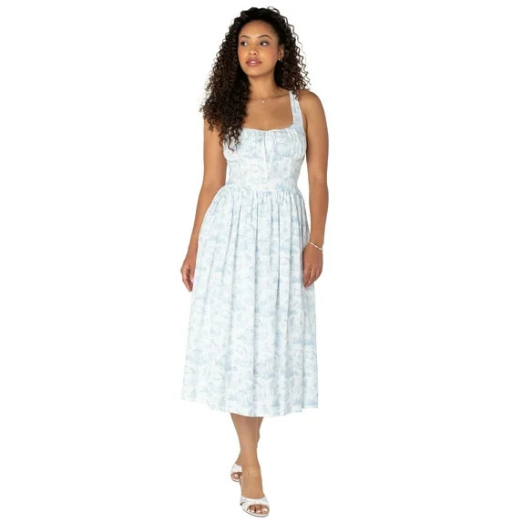 Bridgerton Celebrity Pink Women's and Women's Plus Basque Waist Midi Toile Dress, Sizes XS-4X | Walmart (US)