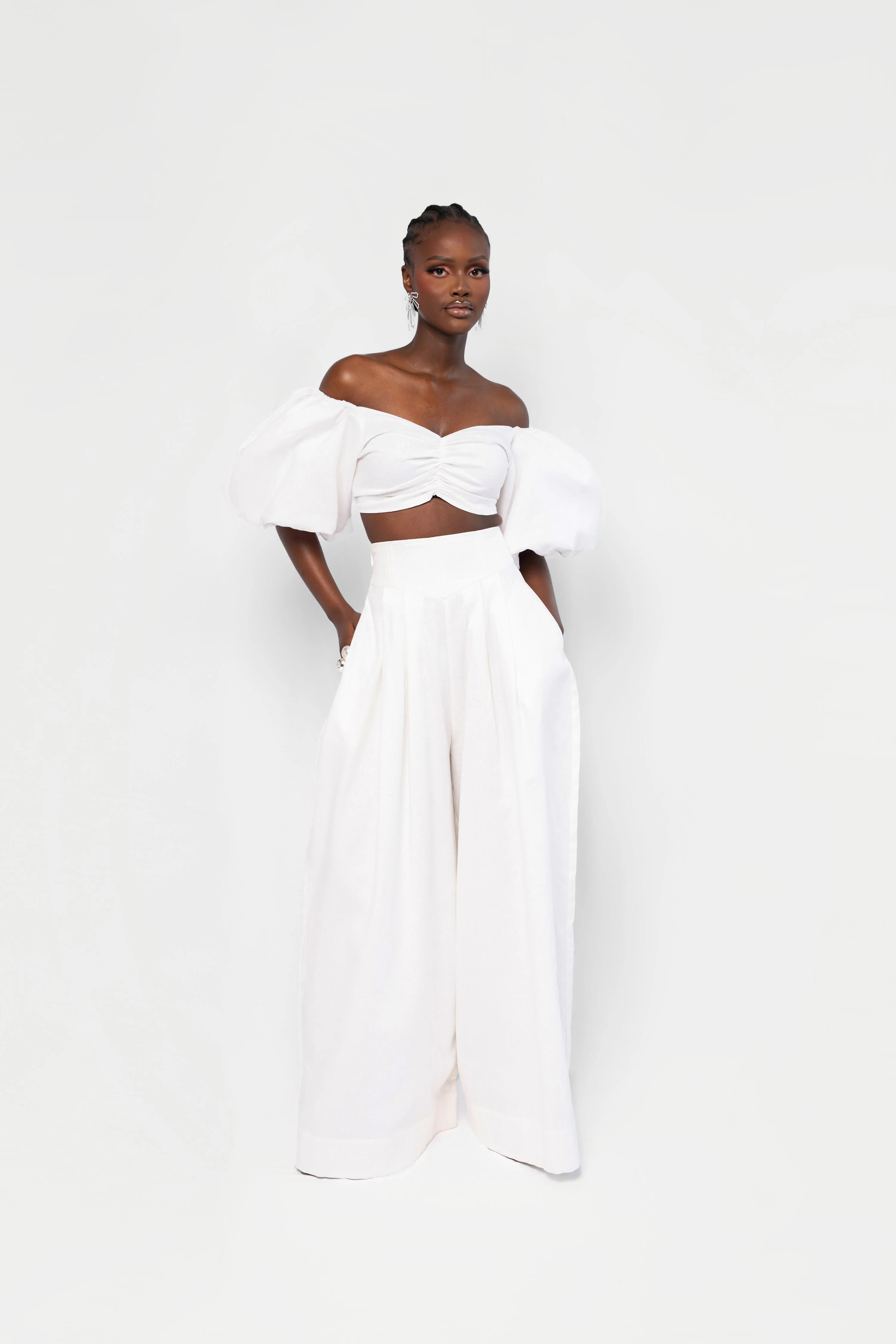 Linen KIARA Wide Leg Pants in White | The Folklore Group