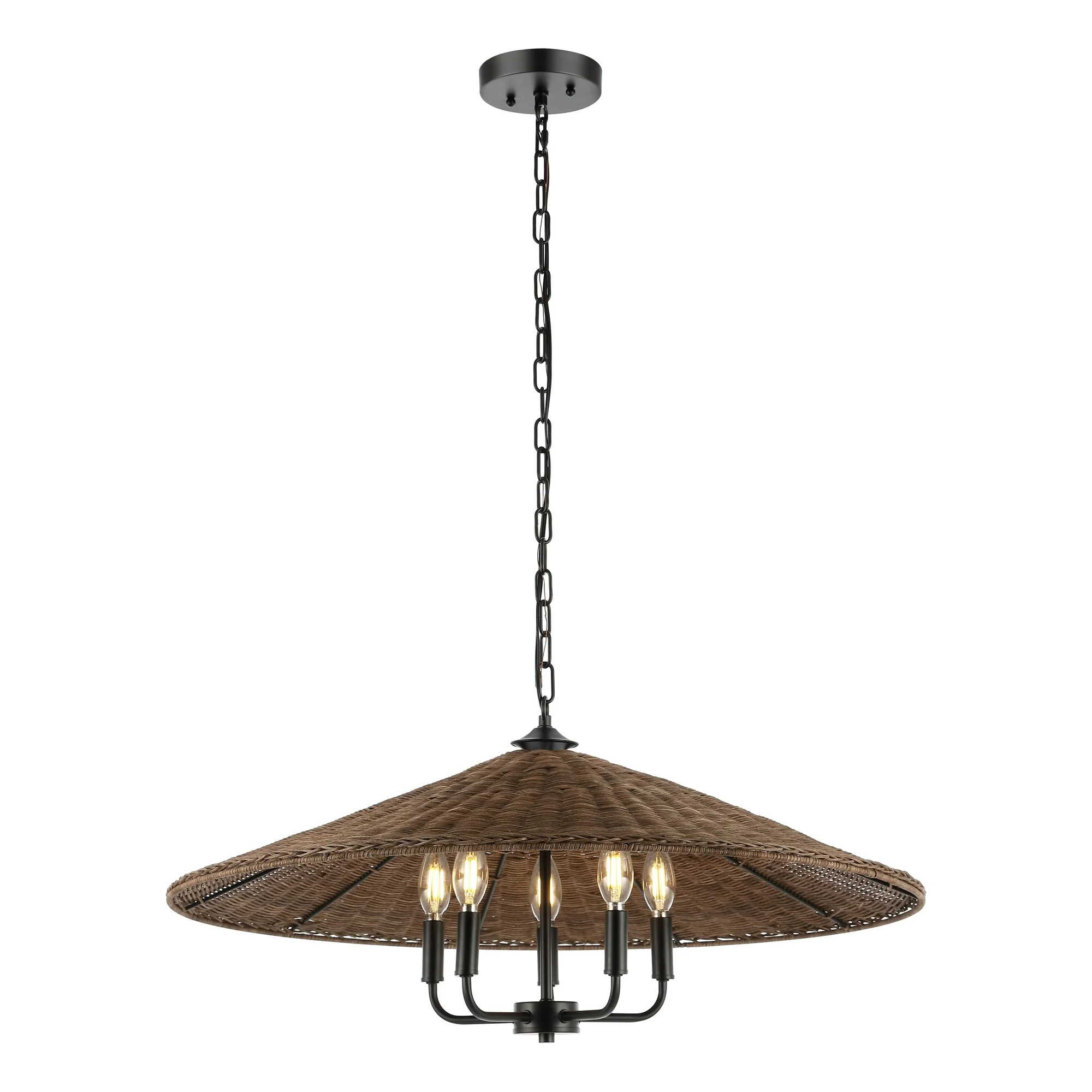 SAFAVIEH Palmera 5-Light LED Black Rattan Pendant Light with Shade | Walmart (US)