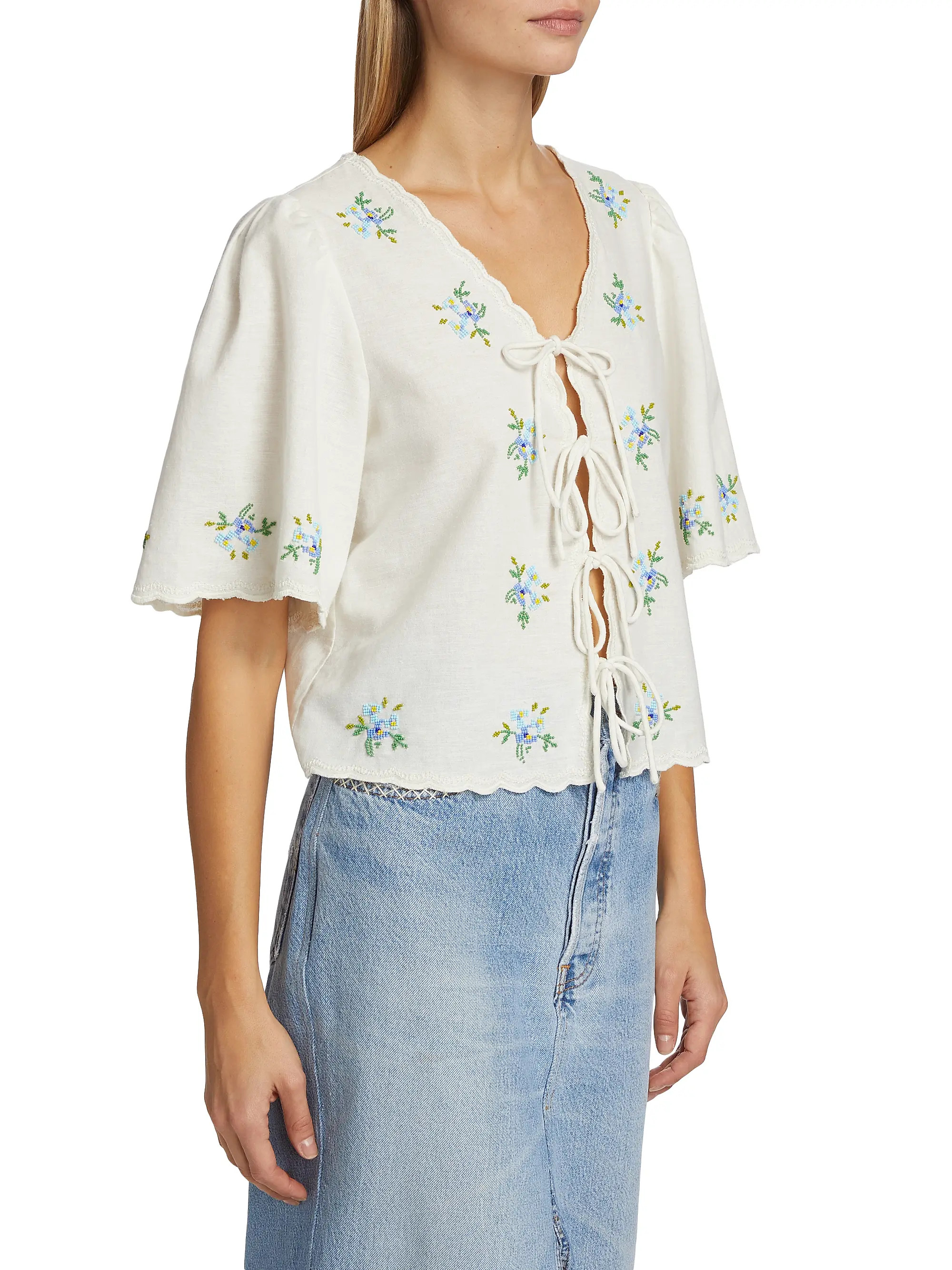 Tania Floral Beaded Tie-Front Top | Saks Fifth Avenue