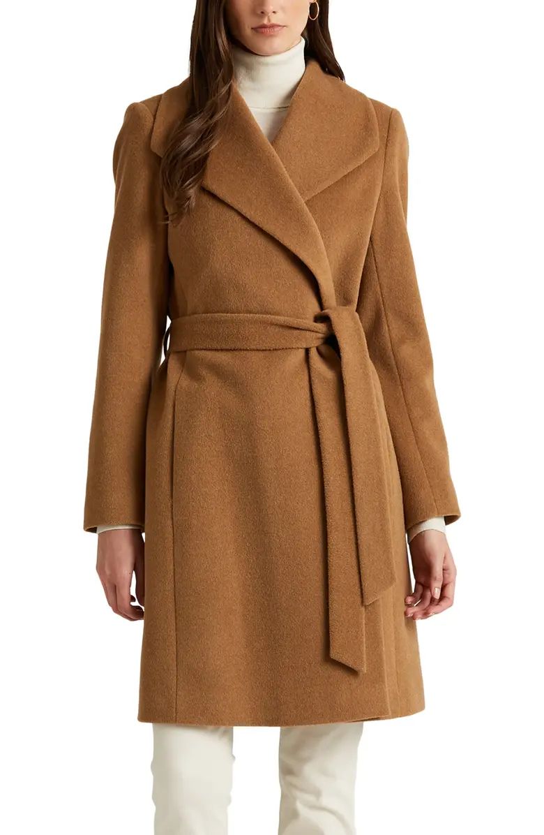 Lauren Ralph Lauren Belted Wool Blend Wrap Coat | Nordstrom | Nordstrom