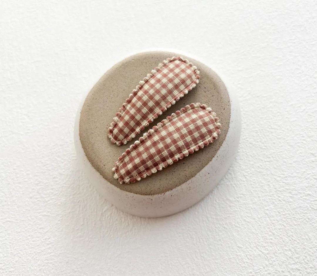 Brown Gingham Fabric Snap Clips: Scalloped Edge Hair Clips (set of 2) - Etsy | Etsy (US)