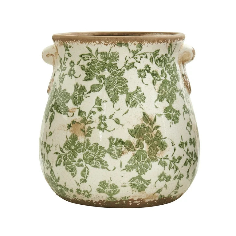 Nearly Natural 10" x 9.5" x 9.5" Tuscan Ceramic Green Scroll Planter | Walmart (US)