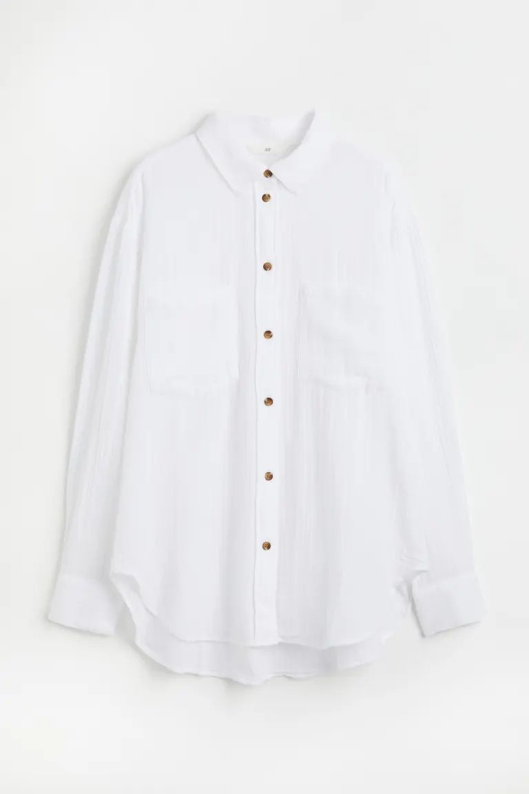 New ArrivalRelaxed-fit shirt in woven cotton fabric. Collar, buttons at front, and yoke at back w... | H&M (US)