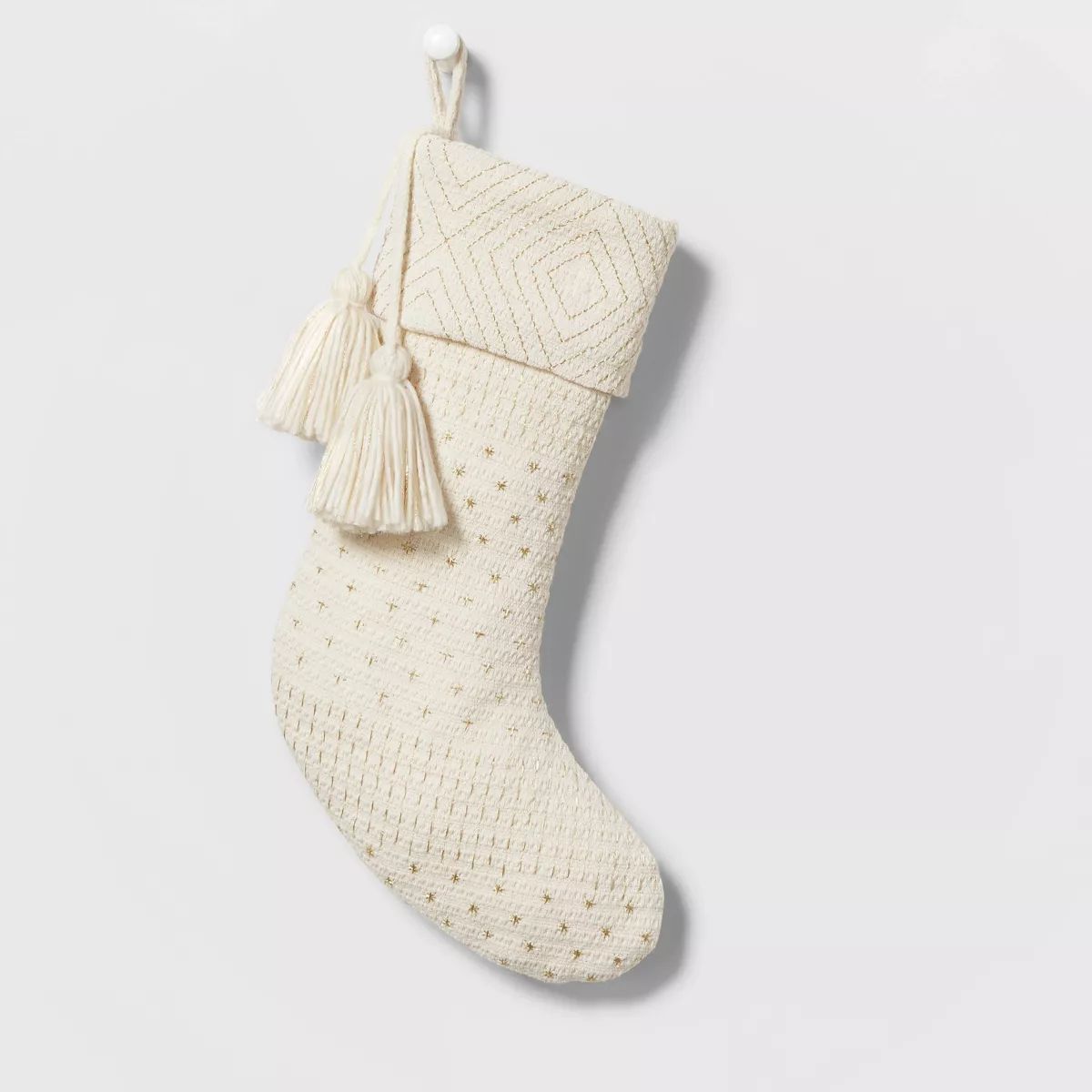 Woven Christmas Stocking with Metallic Stitching Ivory - Wondershop™ | Target