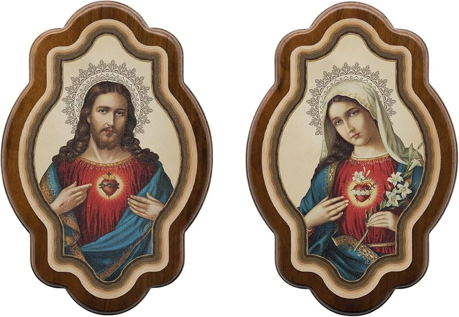 Intercession Sacred Heart of Jesus and Virgin Mary Framed Artwork, 2 Piece Set | Amazon (US)