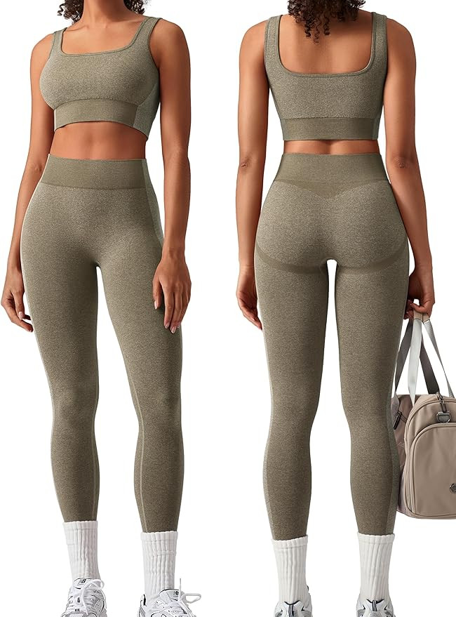 OLCHEE Womens Workout Sets 2 Piece Seamless Square Neck Sports Bra Padded Butt Lifting Leggings H... | Amazon (US)