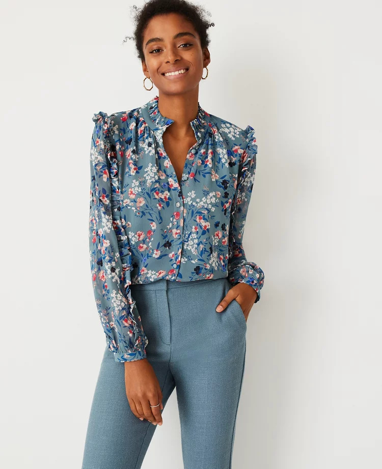 Floral Ruffle Sleeve Blouse | Ann Taylor (US)