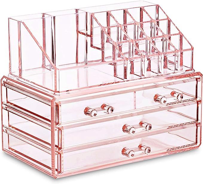 Ikee Design Acrylic Pink Jewelry & Cosmetic Storage Display Boxes Two Pieces Set. | Amazon (US)