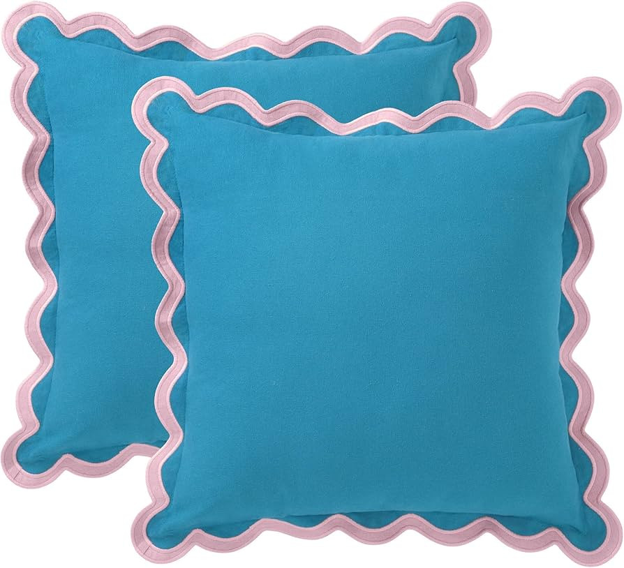 Folkulture Throw Pillow Covers 18x18, Scallop Pillow Cover Set of 2 Decorative Pillow Covers, Out... | Amazon (US)