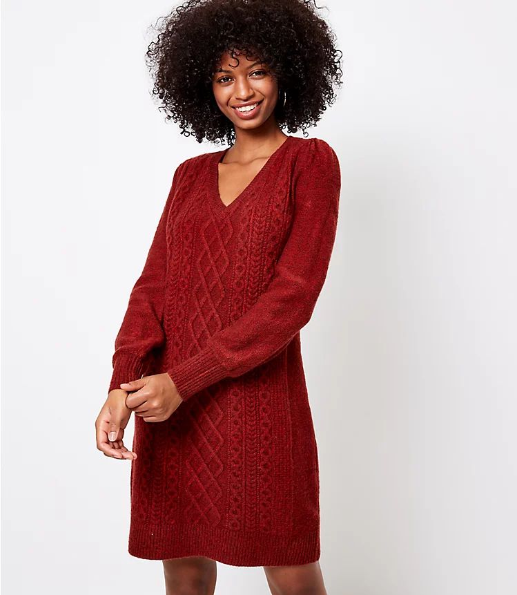 Puff Sleeve Cable Sweater Dress | LOFT | LOFT