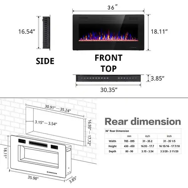 Electric Fireplace Heater Recessed Wall-mounted w/ RC (750-1500W) | Bed Bath & Beyond