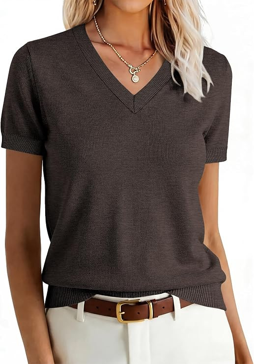 ANRABESS Womens Short Sleeve Sweater Top Wool Blend Business Casual Outfits | Amazon (US)