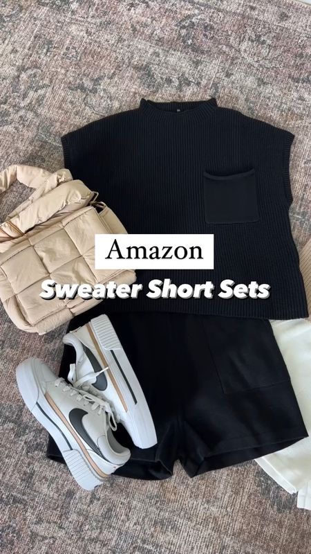 Amazon matching sets. Free People inspired. Sweater short sets (XS). Travel outfit. Airport outfit. Casual outfit. Fall outfit. Nike court legacy lift (size down half a size because they run a little big).

#LTKtravel #LTKSeasonal #LTKshoecrush