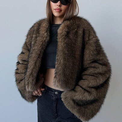 Chic Brown Short Faux Fur Coat, Stylish And Versatile For Casual Wear, Afternoon Tea, Party | SHEIN