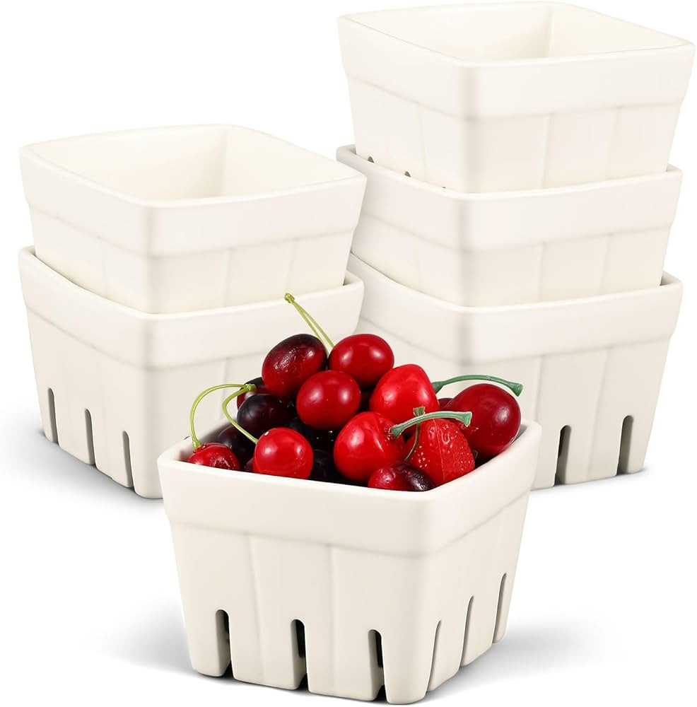 Umigy 6 Pcs Ceramic Berry Basket Ceramic Fruit Bowl Basket with Holes 4.72 Square Colander for Be... | Amazon (CA)